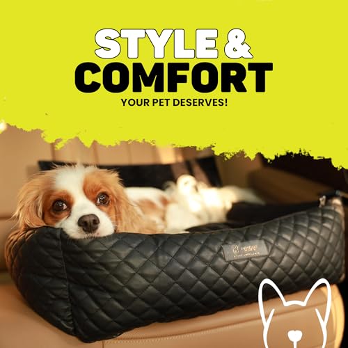 Nandog Pet Gear Luxury Quilted Dog Car Seat Bed w/Removable & Washable Pad Insert & Thick Car Seatbelt Straps