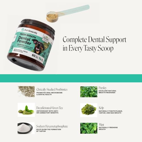 Dog Breath Freshener Dental Powder for Teeth Cleaning Plaque Off, Dental Care for Dogs, Tartar Remover for Teeth with Natural Herbal Blend + Postbiotcs