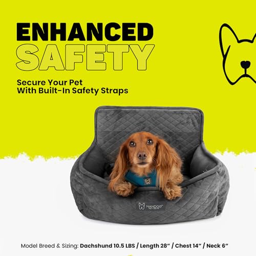 Nandog Pet Gear Luxury Quilted Dog Car Seat Bed w/Removable & Washable Pad Insert & Thick Car Seatbelt Straps