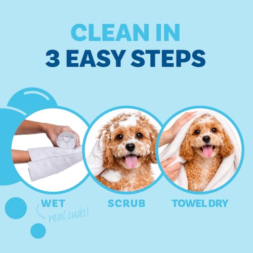 Scrubby Pet No Rinse Pet Wipes, Rinse Free Shampoo Mittens for Dogs and Cats, Bath Wipes for Bathing and Washing Pets, Hypoallergenic No Rinse Wash Mitt for Grooming, Lather Wipe Dry