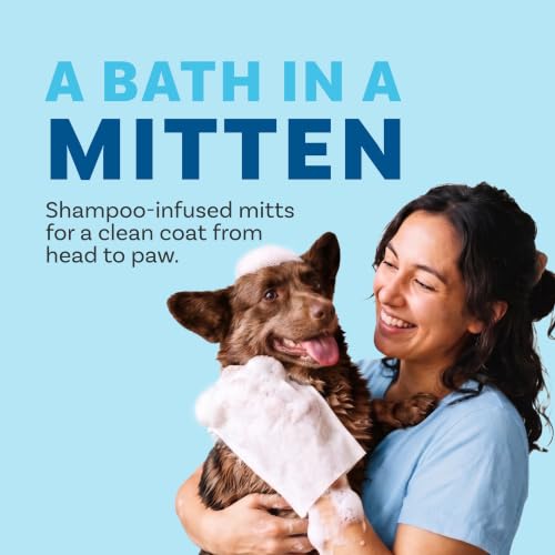 Scrubby Pet No Rinse Pet Wipes, Rinse Free Shampoo Mittens for Dogs and Cats, Bath Wipes for Bathing and Washing Pets, Hypoallergenic No Rinse Wash Mitt for Grooming, Lather Wipe Dry