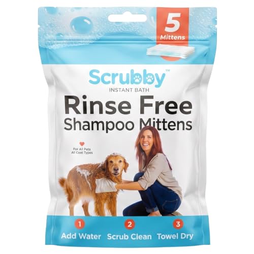 Scrubby Pet No Rinse Pet Wipes, Rinse Free Shampoo Mittens for Dogs and Cats, Bath Wipes for Bathing and Washing Pets, Hypoallergenic No Rinse Wash Mitt for Grooming, Lather Wipe Dry
