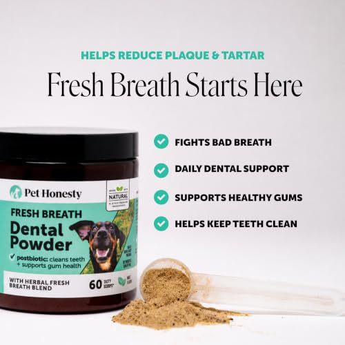 Dog Breath Freshener Dental Powder for Teeth Cleaning Plaque Off, Dental Care for Dogs, Tartar Remover for Teeth with Natural Herbal Blend + Postbiotcs