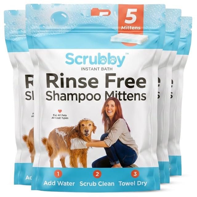 Scrubby Pet No Rinse Pet Wipes, Rinse Free Shampoo Mittens for Dogs and Cats, Bath Wipes for Bathing and Washing Pets, Hypoallergenic No Rinse Wash Mitt for Grooming, Lather Wipe Dry