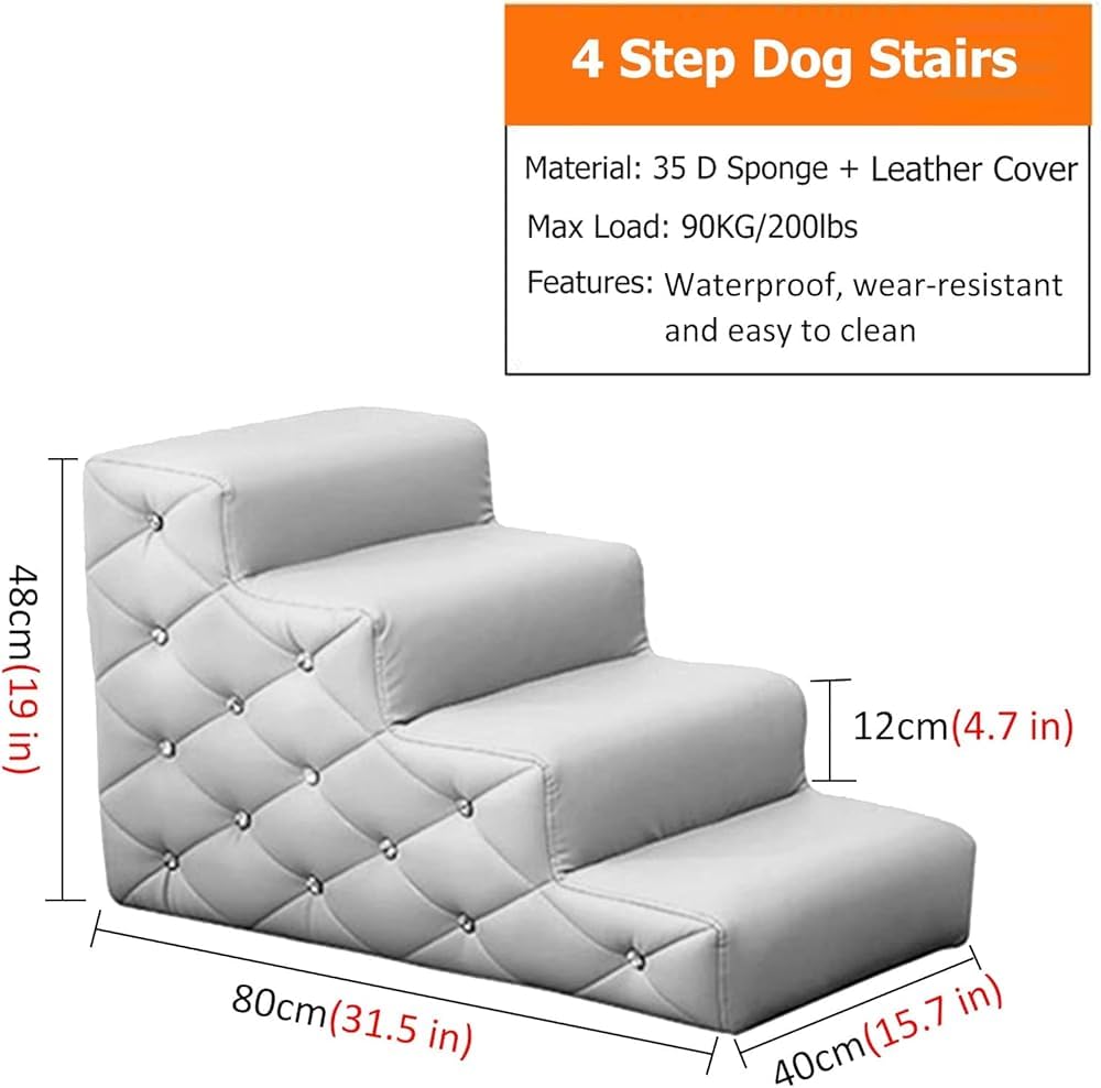 Heavy-Duty 3/4-Step Dog Stairs with Wooden Frame, 200 lbs