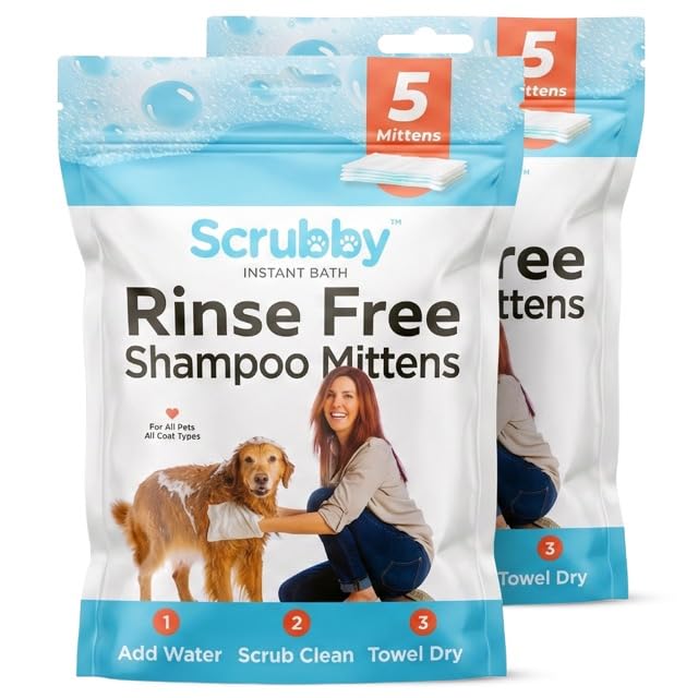 Scrubby Pet No Rinse Pet Wipes, Rinse Free Shampoo Mittens for Dogs and Cats, Bath Wipes for Bathing and Washing Pets, Hypoallergenic No Rinse Wash Mitt for Grooming, Lather Wipe Dry