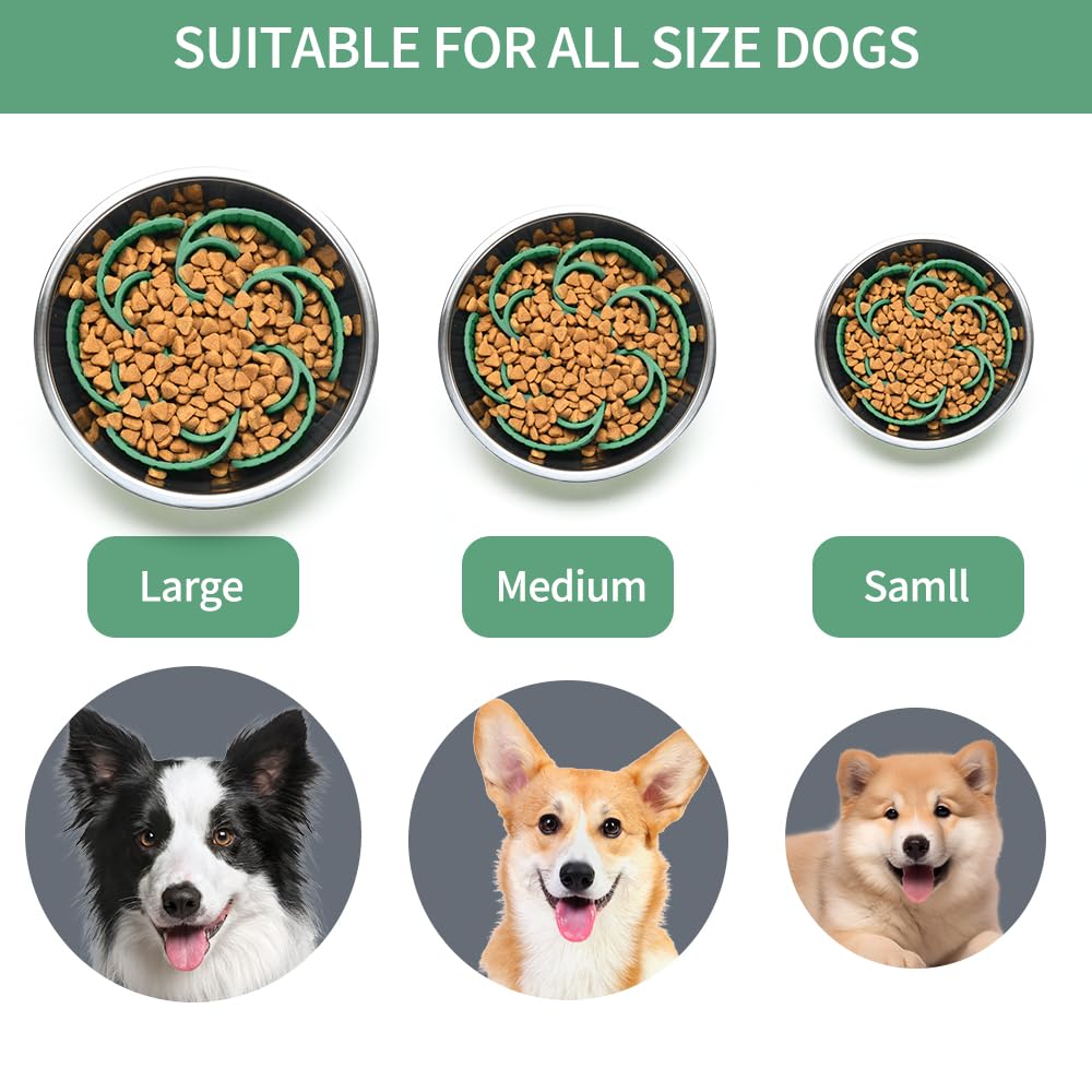 Slow Feeder Dog Bowls Insert,Third Generation upgradedSuper Firm Eating Bowl（Cuttable） for Large Breed and Medium Small Size Compatible with Regular Elevated Metal Glass Dog Bowl