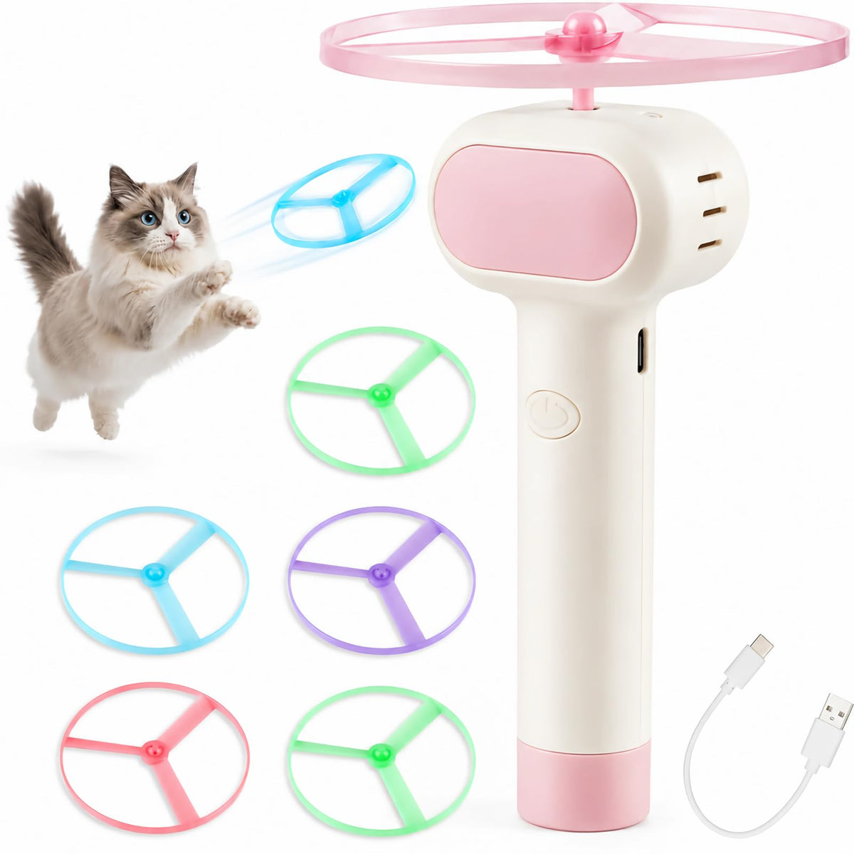 Cat Fetch Toy with Flying Disc Launcher, Rechargeable & Large-capacity