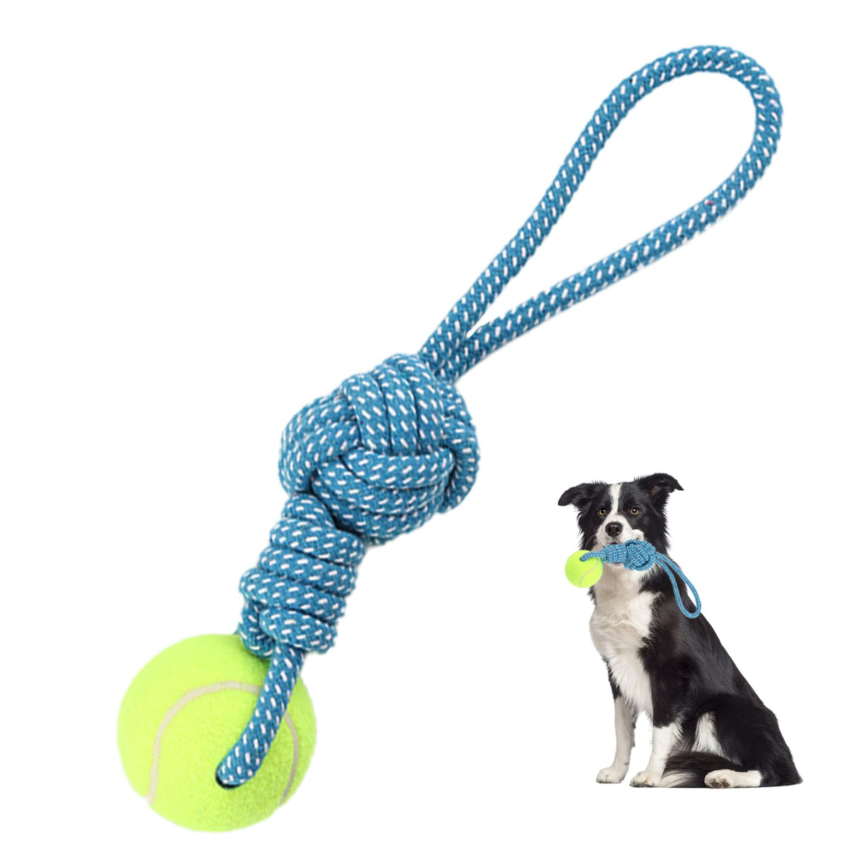 Erhalithegro Dog Rope Toy for Aggressive Chewers Interactive Dog Toy Tug of War Dog Toy Rope Tether Tug Outdoor Dog Toy 1 Knot Puppy Teething Chew Cotton Rope with Tennis Ball