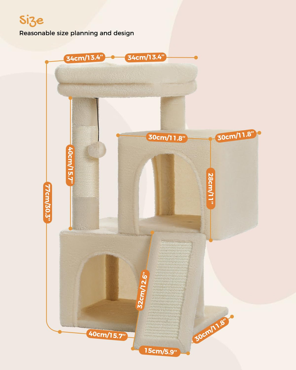 PAWZ Road Cat Tree, Cat Tower with Dual Condos for Adult Cats,Enlarged Top Perch, Scratching Posts&Pad for Indoor Cats