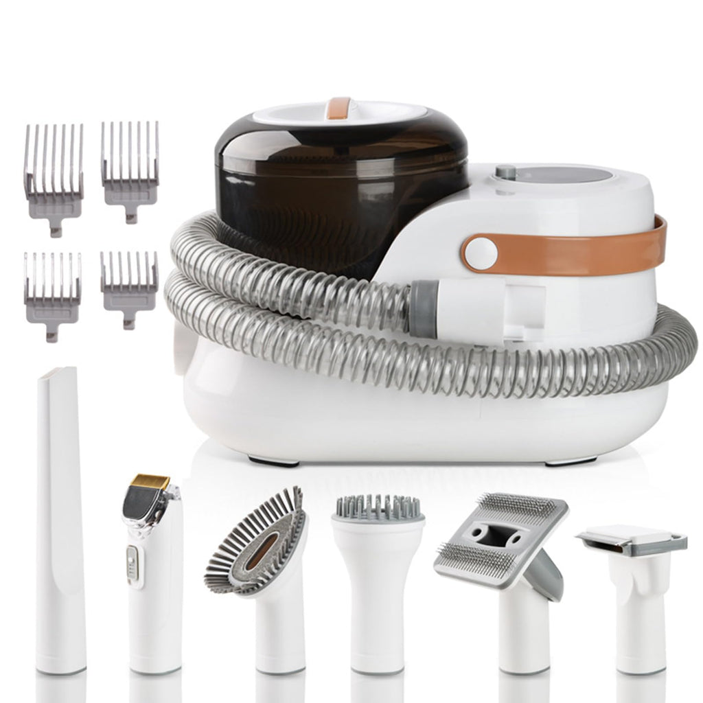PJDDP Cat Dog Vacuum Brush for Shedding Grooming, Dog Hair Vacuum Groomer Suction 99% Pet Hair, Dog Grooming Kit with 6 Pet Hair Remover Tools for Shedding Dogs Cats Pet Hair at Home,Brown