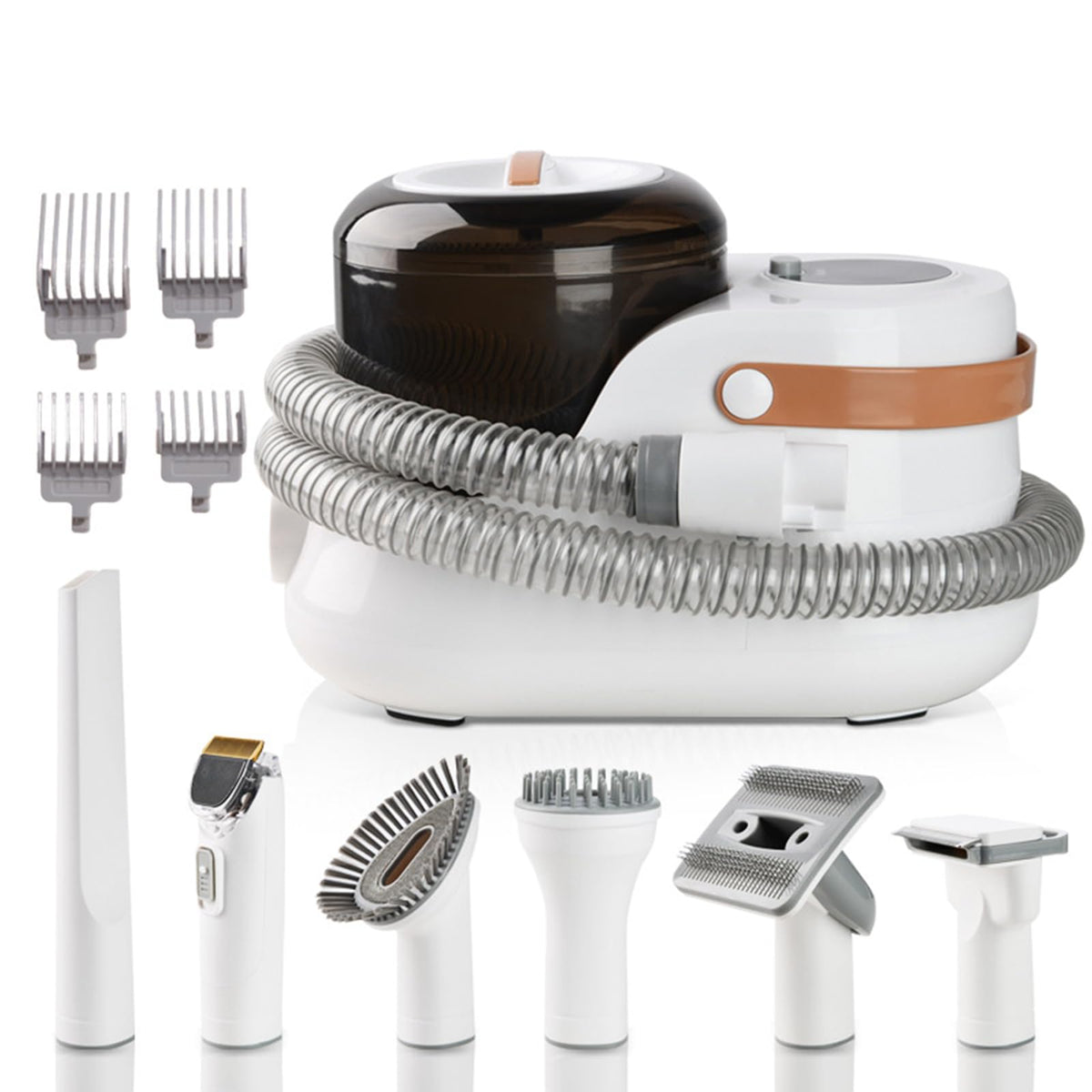 PJDDP Cat Dog Vacuum Brush for Shedding Grooming, Dog Hair Vacuum Groomer Suction 99% Pet Hair, Dog Grooming Kit with 6 Pet Hair Remover Tools for Shedding Dogs Cats Pet Hair at Home,Brown