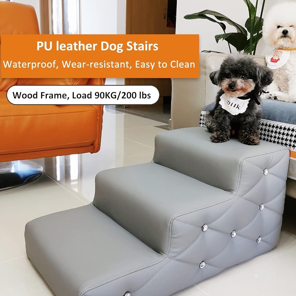Heavy-Duty 3/4-Step Dog Stairs with Wooden Frame, 200 lbs