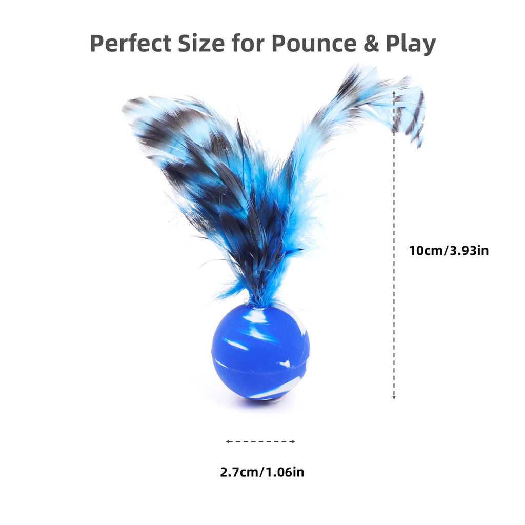 ZAYLUMO Feather Chase & Fetch Balls for Indoor Cats – 5 Pack Durable Rubber Cat Toys with Natural Feathers, Interactive Exercise & Hunting Play, Bouncy Balls for Active Kittens and Adult Cats