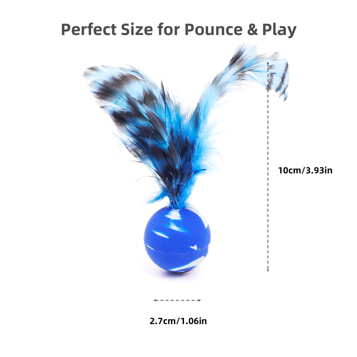 ZAYLUMO Feather Chase & Fetch Balls for Indoor Cats – 5 Pack Durable Rubber Cat Toys with Natural Feathers, Interactive Exercise & Hunting Play, Bouncy Balls for Active Kittens and Adult Cats