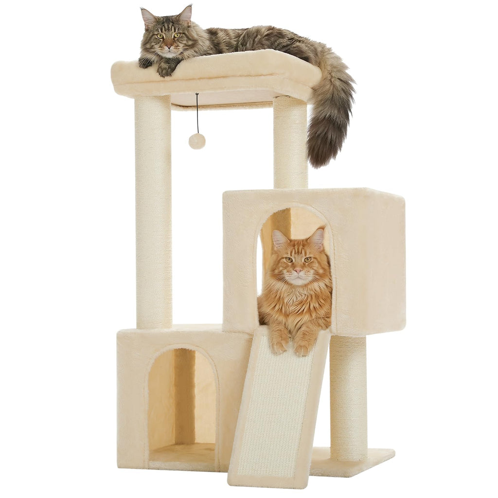 PAWZ Road Cat Tree, Cat Tower with Dual Condos for Adult Cats,Enlarged Top Perch, Scratching Posts&Pad for Indoor Cats