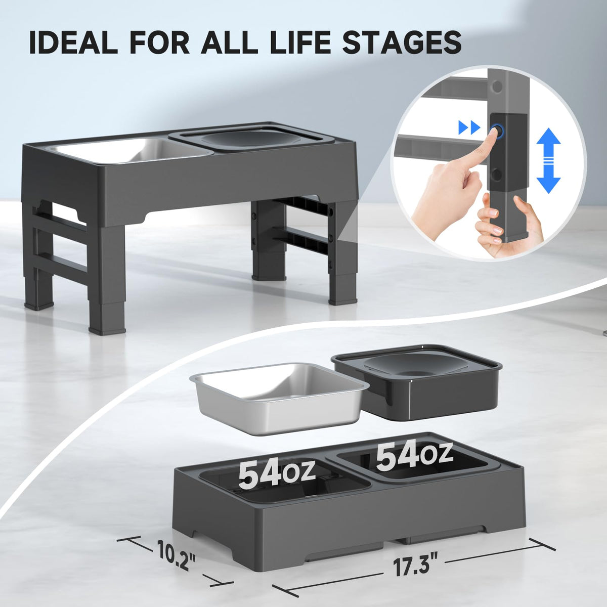 ELS PET Elevated Dog Bowls, Removable Pet Bowls