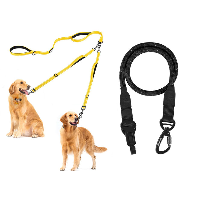PetBonus No-Tangle Double Dog Leash & Car Seat Belt