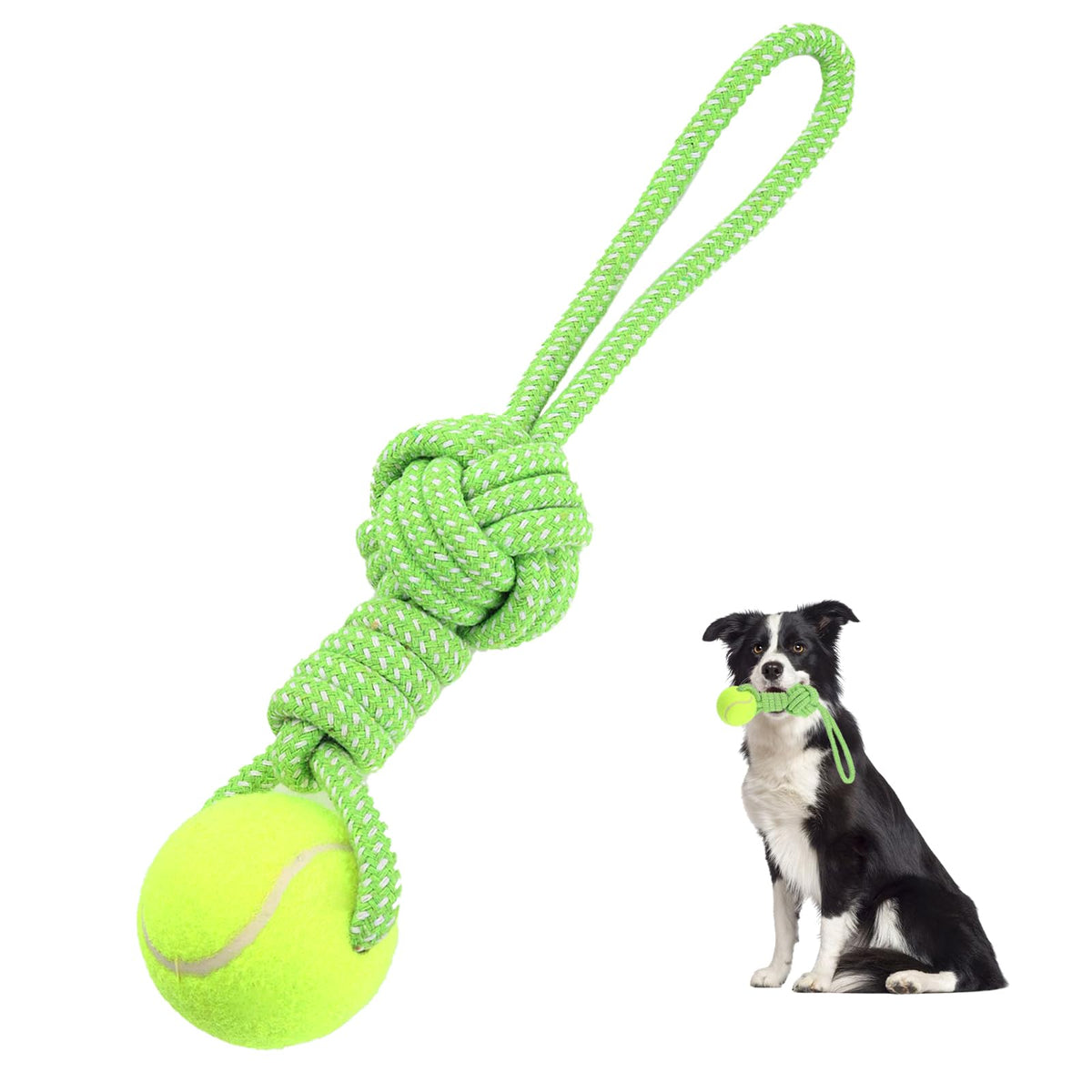 Erhalithegro Dog Rope Toy for Aggressive Chewers Interactive Dog Toy Tug of War Dog Toy Rope Tether Tug Outdoor Dog Toy 1 Knot Puppy Teething Chew Cotton Rope with Tennis Ball