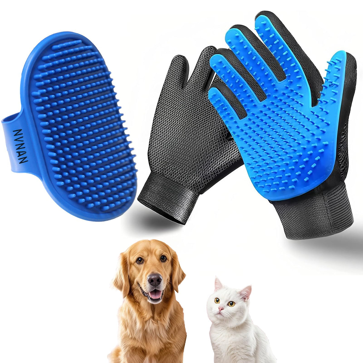 NVNAN Pet Grooming Brush Set: Hair Removal Massage Glove for Short and Long Hair Pets, Suitable for Dogs, Cats, Bath Massage and pet Grooming