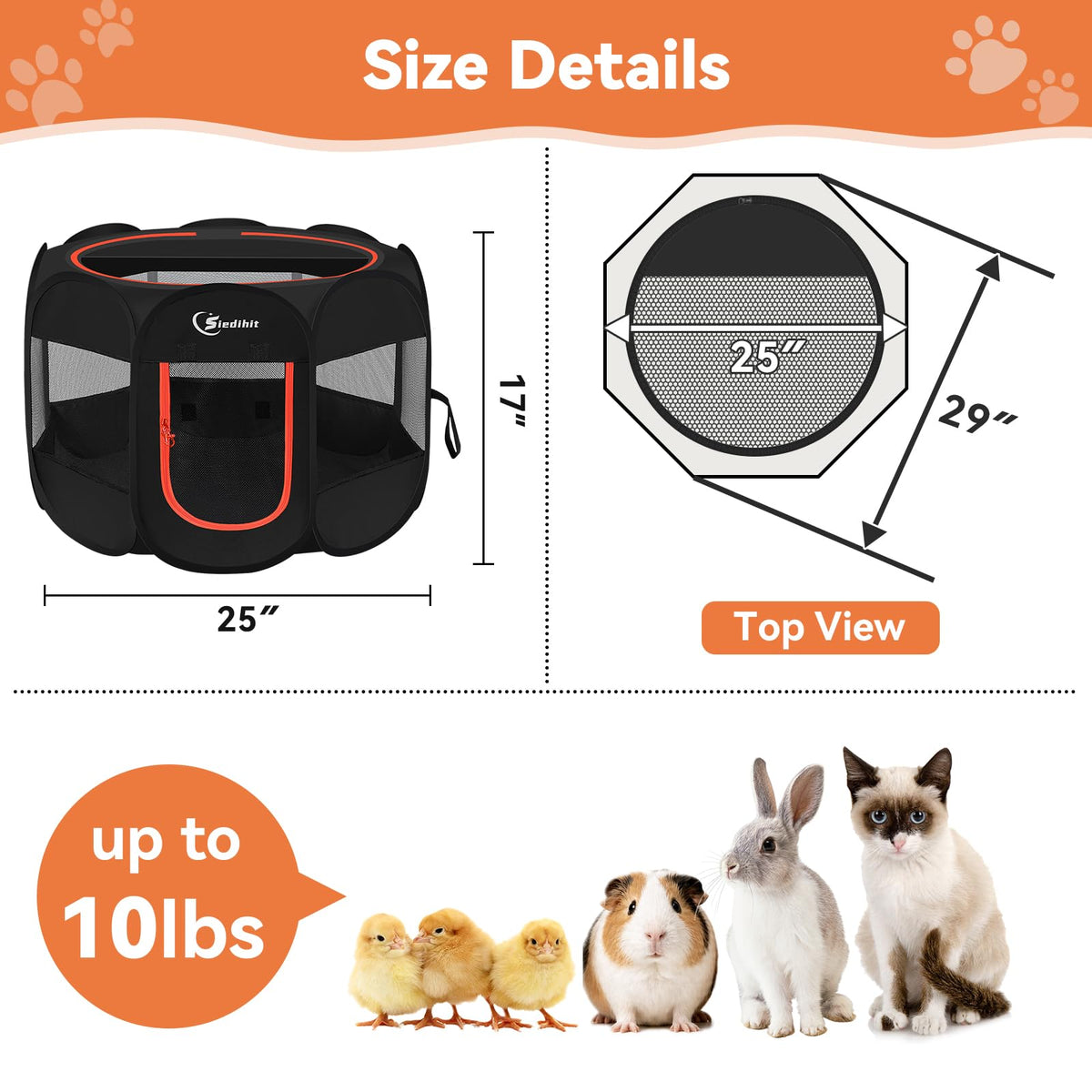 Pink Puppy Playpen for Middle Dog Cat, Dogs Tent Crate Cage Indoor/Outdoor, Portable Pop Up Dog Kennel with Carrying Bag for Rabbits, Removable Top
