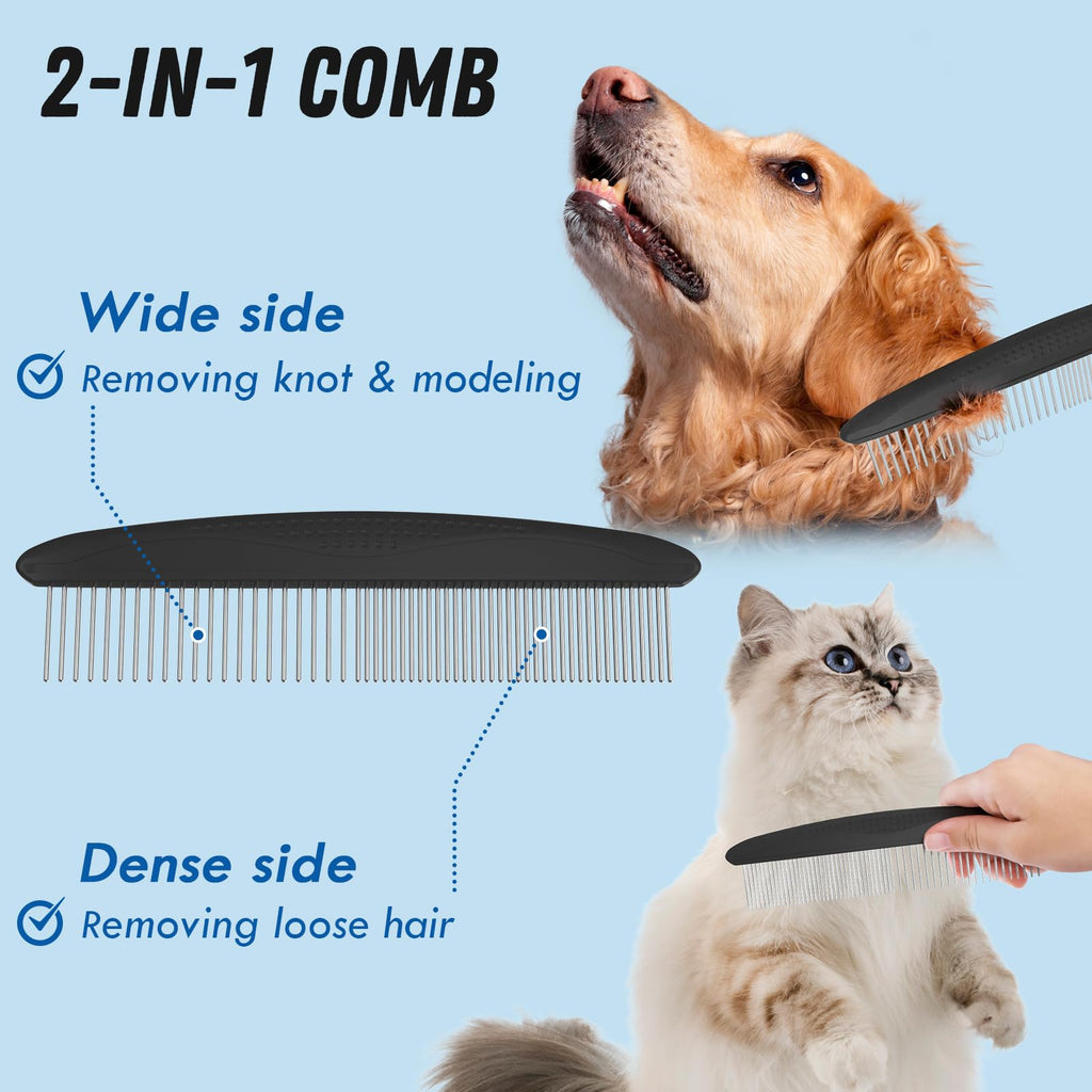 Docrok Pet Grooming Brush and Metal Comb Combo for Dogs & Cats