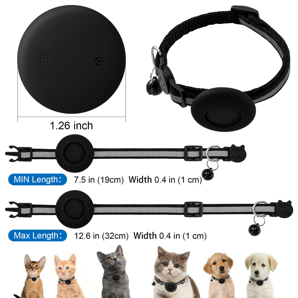 Cat Tracker with Collar Breakaway - Tracking Pet Collar with Finder Tag