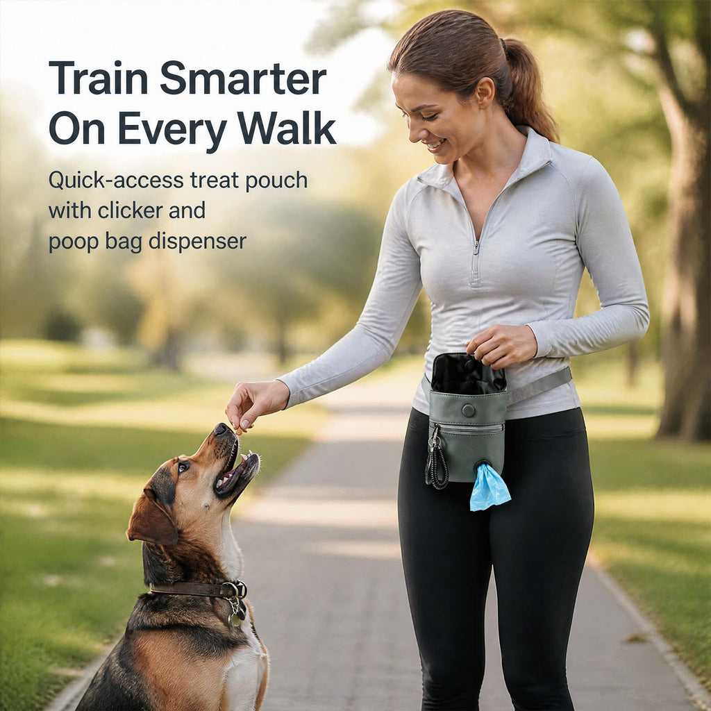 Meirivrn Dog Treat Pouch and Dog Training Clicker, Waterproof Dog Training Treat Bag with Magnetic Closure, Poop Bag Dispenser, Adjustable Waist Belt and Shoulder Strap
