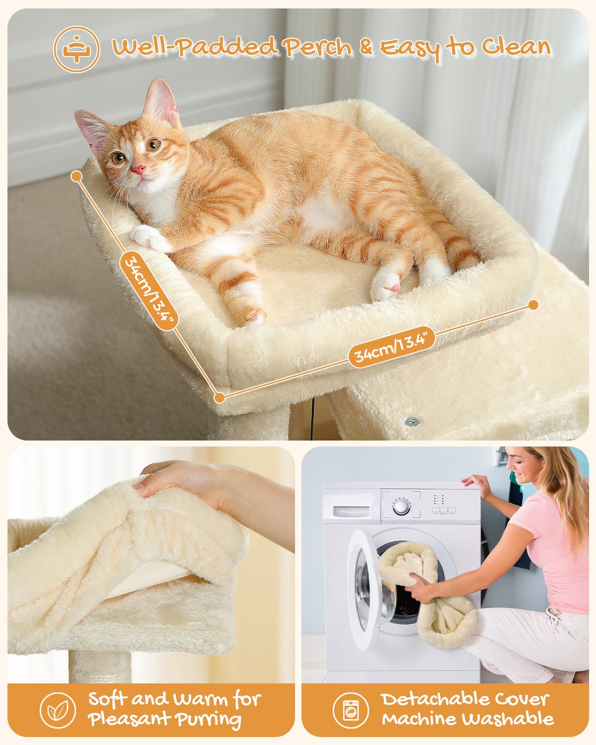 PAWZ Road Cat Tree, Cat Tower with Dual Condos for Adult Cats,Enlarged Top Perch, Scratching Posts&Pad for Indoor Cats