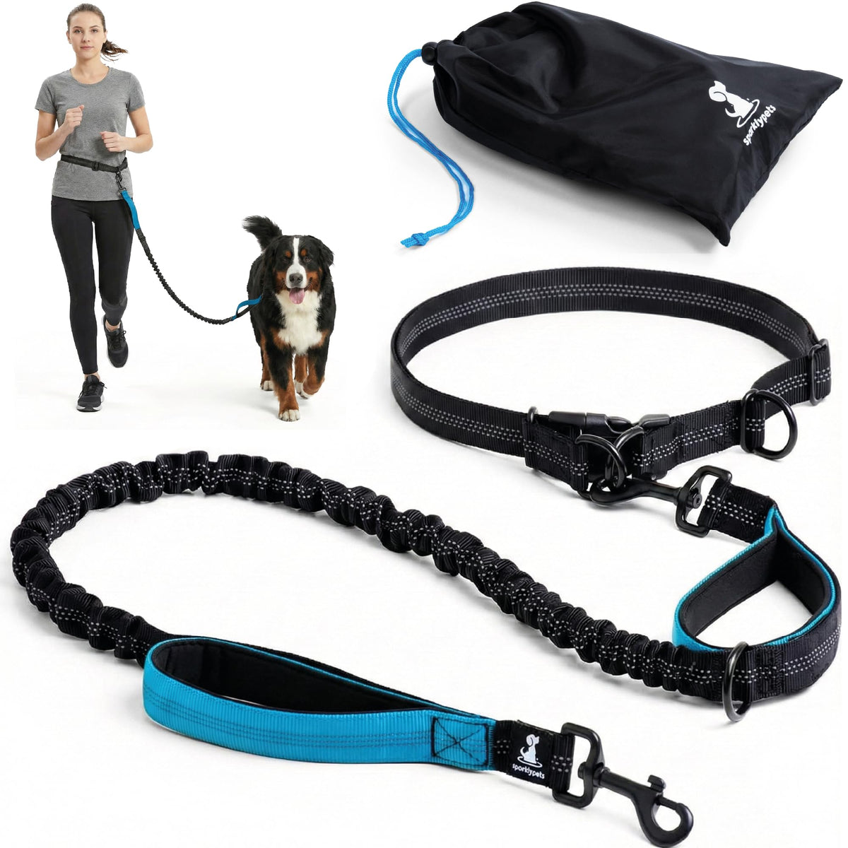 SparklyPets - Dog Leash - Professional Harness with Reflective Stitches for Training, Walking, Jogging and Running Your Pet