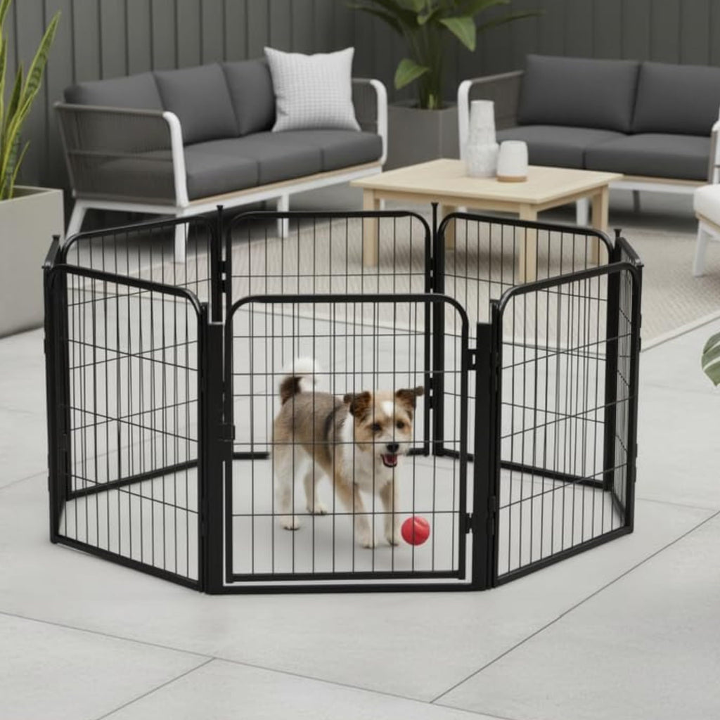 Kozy Kennels Dog Playpen w/Carrying Case for Indoor or Outdoor Use – 24 Inch, 8 Black Panels - Portable Metal Exercise Pen for Small Dogs & Puppies - Pet Fence Kennel Crate for House, RV, or Travel