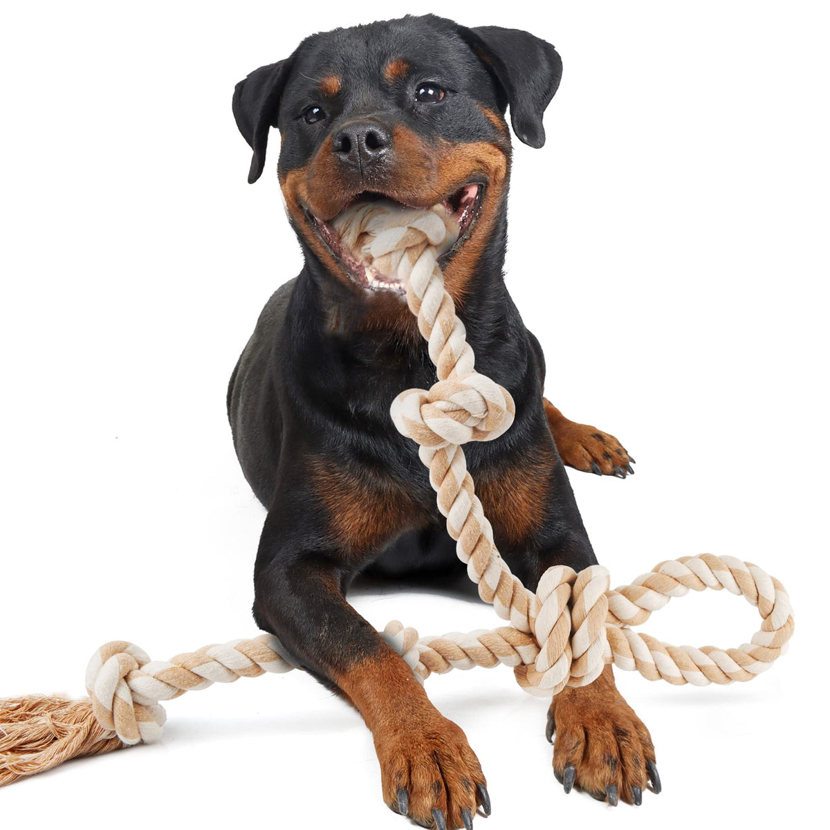 Fida Dog Rope Toys for Medium/Large Aggressive Chewers, Tough Indestructible Natural Cotton Rope, 3 Feet 5 Knots Tug of War Teeth Cleaning