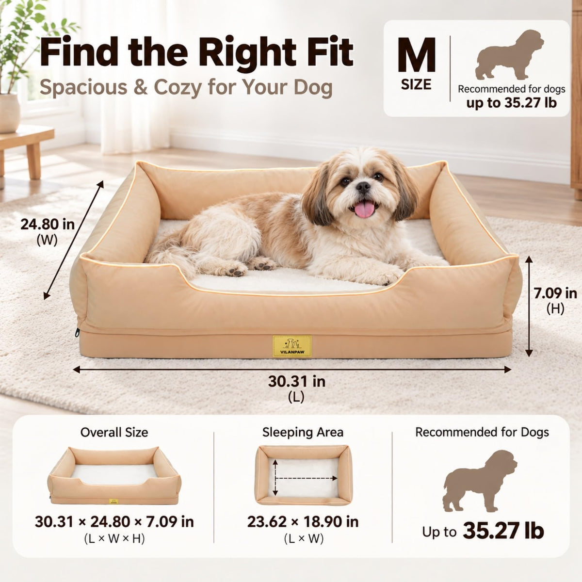 Vilanpaw Washable Bolster Dog Bed with Removable Cover