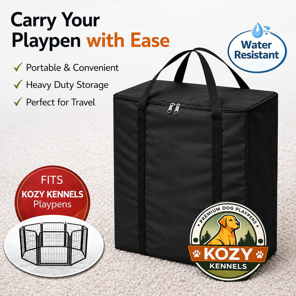 Kozy Kennels Dog Playpen w/Carrying Case for Indoor or Outdoor Use – 24 Inch, 8 Black Panels - Portable Metal Exercise Pen for Small Dogs & Puppies - Pet Fence Kennel Crate for House, RV, or Travel