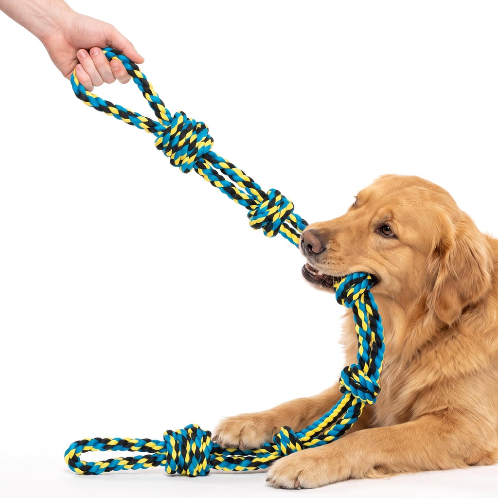 Norvy 40 Inch Dog Rope Toy for Aggressive Chewers, Heavy Duty Tug of War Chew Toy with Closed Double Loop Handles and 6 Knots, Durable Cotton Dog Rope Toys for Large Dogs Puppy Teething