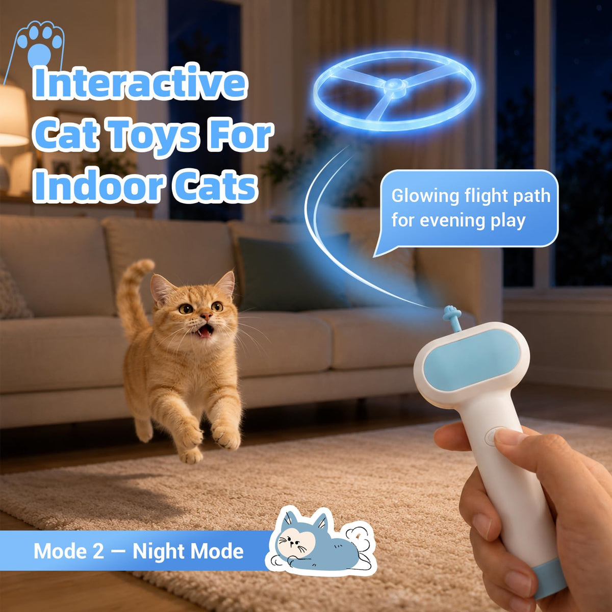 Cat Fetch Toy with Flying Disc Launcher, Rechargeable & Large-capacity