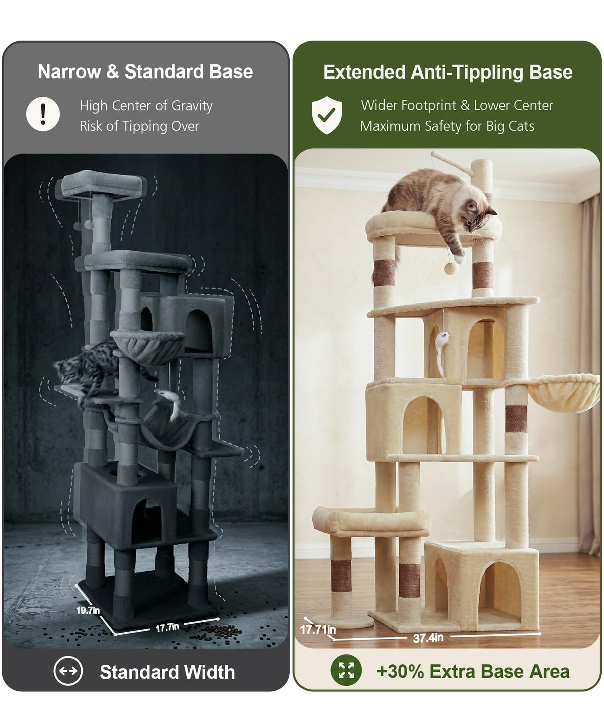 LIKISAK Heavy Duty Cat Tree for Indoor Cat, 74 Inch Cat Tower with Scratching Post, Hanging Basket, Cat Condo with Large Platform for Large Cats