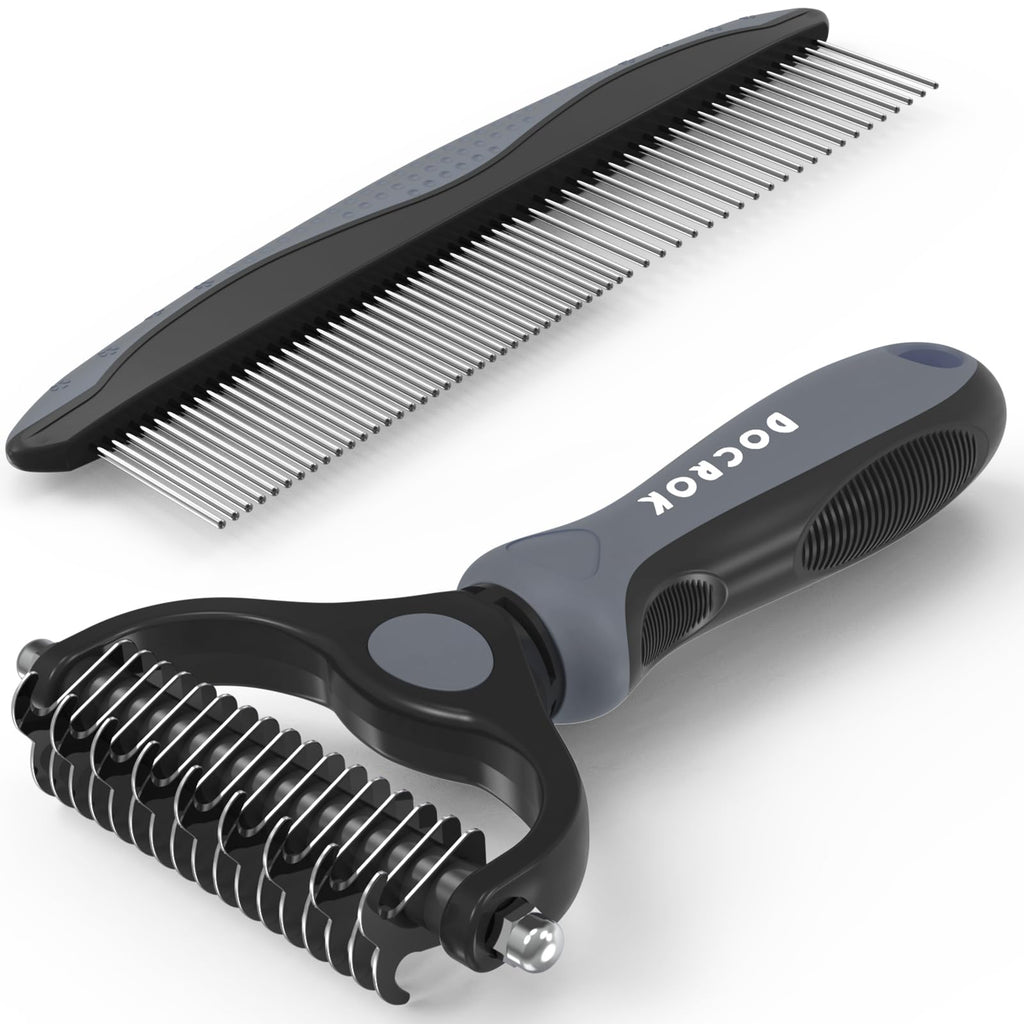 Docrok Pet Grooming Brush and Metal Comb Combo for Dogs & Cats