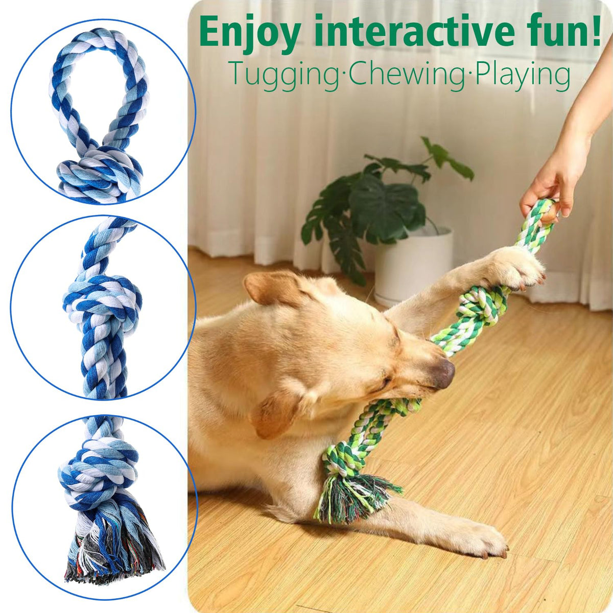 XIGOU Indestructible Dog Toys - Tough Puppy Chew Toys for Aggressive Chewers, Dental Cleaning Tug of War Toy
