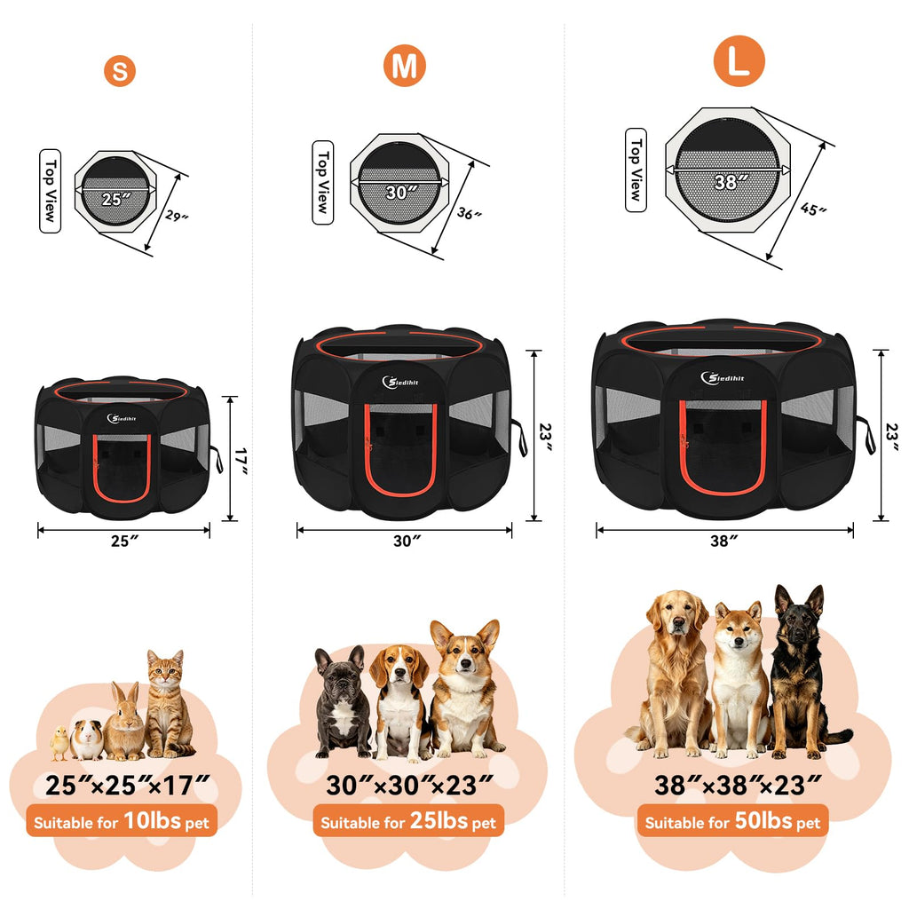 Pink Puppy Playpen for Middle Dog Cat, Dogs Tent Crate Cage Indoor/Outdoor, Portable Pop Up Dog Kennel with Carrying Bag for Rabbits, Removable Top