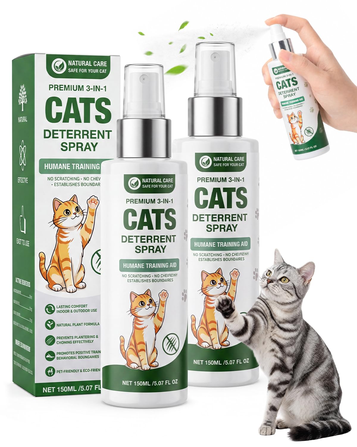 Cat Deterrent Spray for Furniture, Plant-Based Indoor & Outdoor, 5.07 fl oz