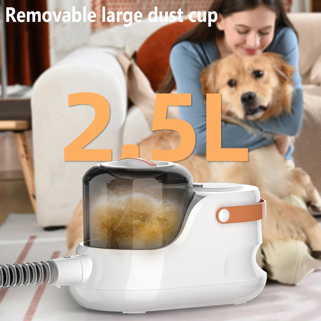 PJDDP Cat Dog Vacuum Brush for Shedding Grooming, Dog Hair Vacuum Groomer Suction 99% Pet Hair, Dog Grooming Kit with 6 Pet Hair Remover Tools for Shedding Dogs Cats Pet Hair at Home,Brown