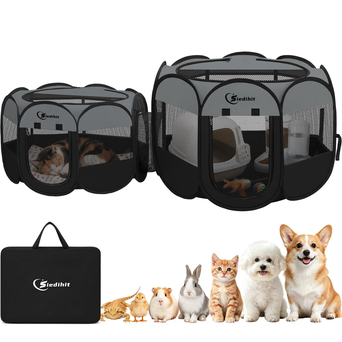 Pink Puppy Playpen for Middle Dog Cat, Dogs Tent Crate Cage Indoor/Outdoor, Portable Pop Up Dog Kennel with Carrying Bag for Rabbits, Removable Top