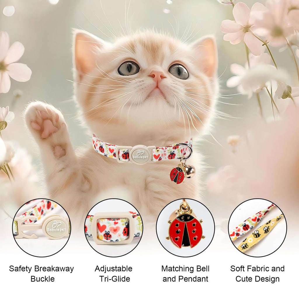 Babole Pet 2 Pack Cat Collars - Cute Breakaway Cat Collar with Bell and Paw Pendant, Soft Adjustable Kitten Collars for Girl Boy Cats