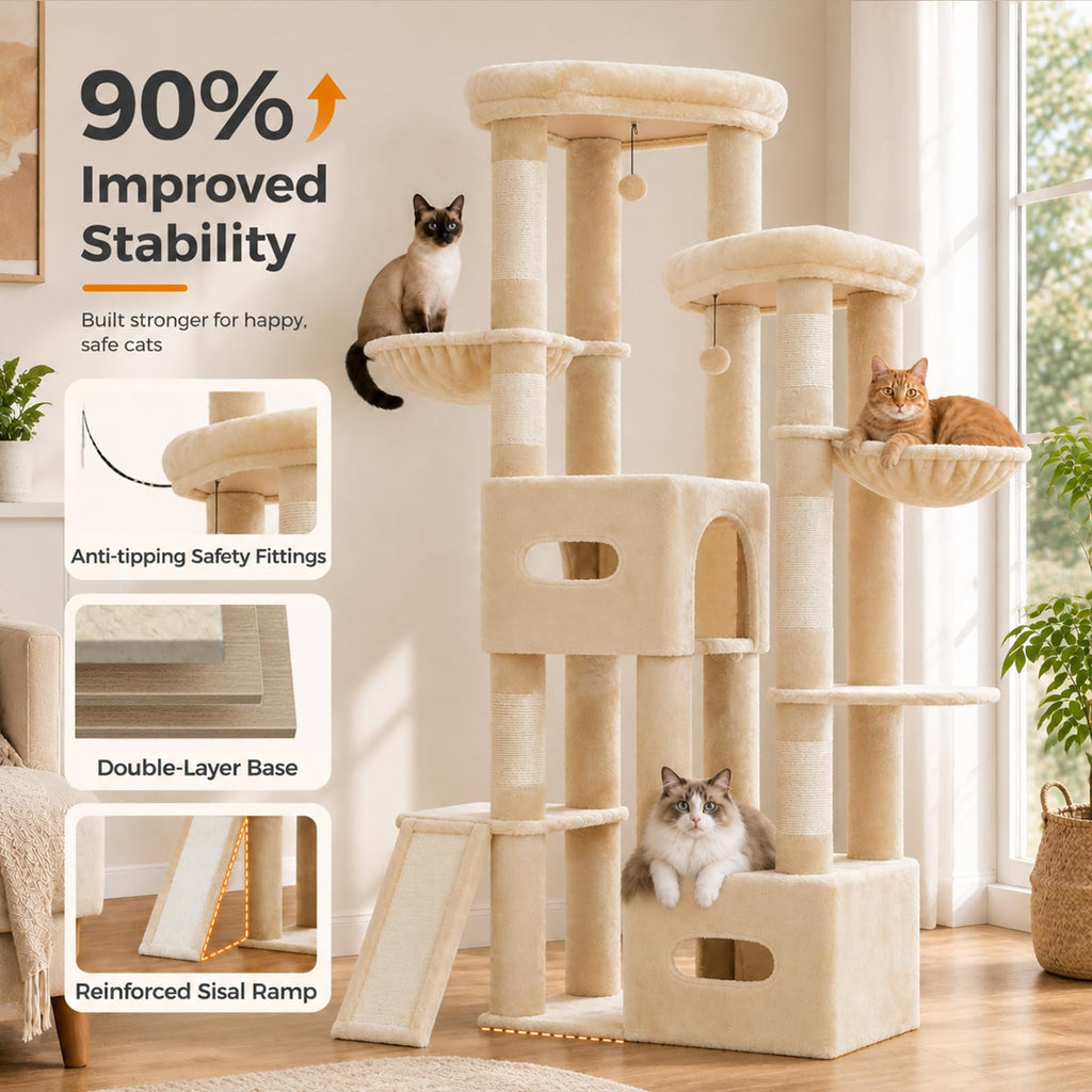 MUTTROS 75" Tall Cat Tree Tower for Large Indoor Cats