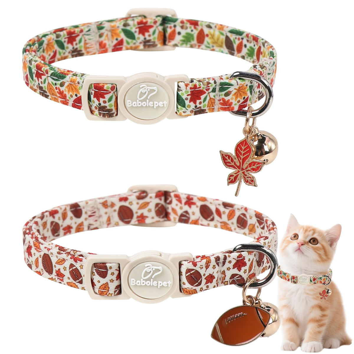 Babole Pet 2 Pack Cat Collars - Cute Breakaway Cat Collar with Bell and Paw Pendant, Soft Adjustable Kitten Collars for Girl Boy Cats