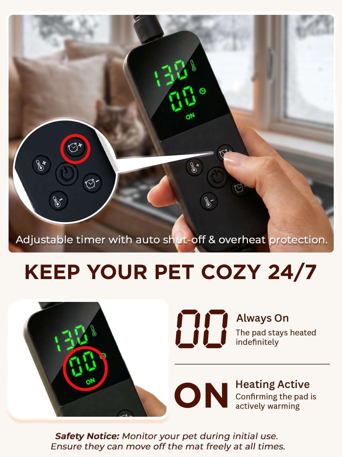 furrybaby Pet Heating Pad, Waterproof Dog Heating Pad Mat for Cat with Durable Anti-Bite Tube Indoor for Puppies Dogs Cats