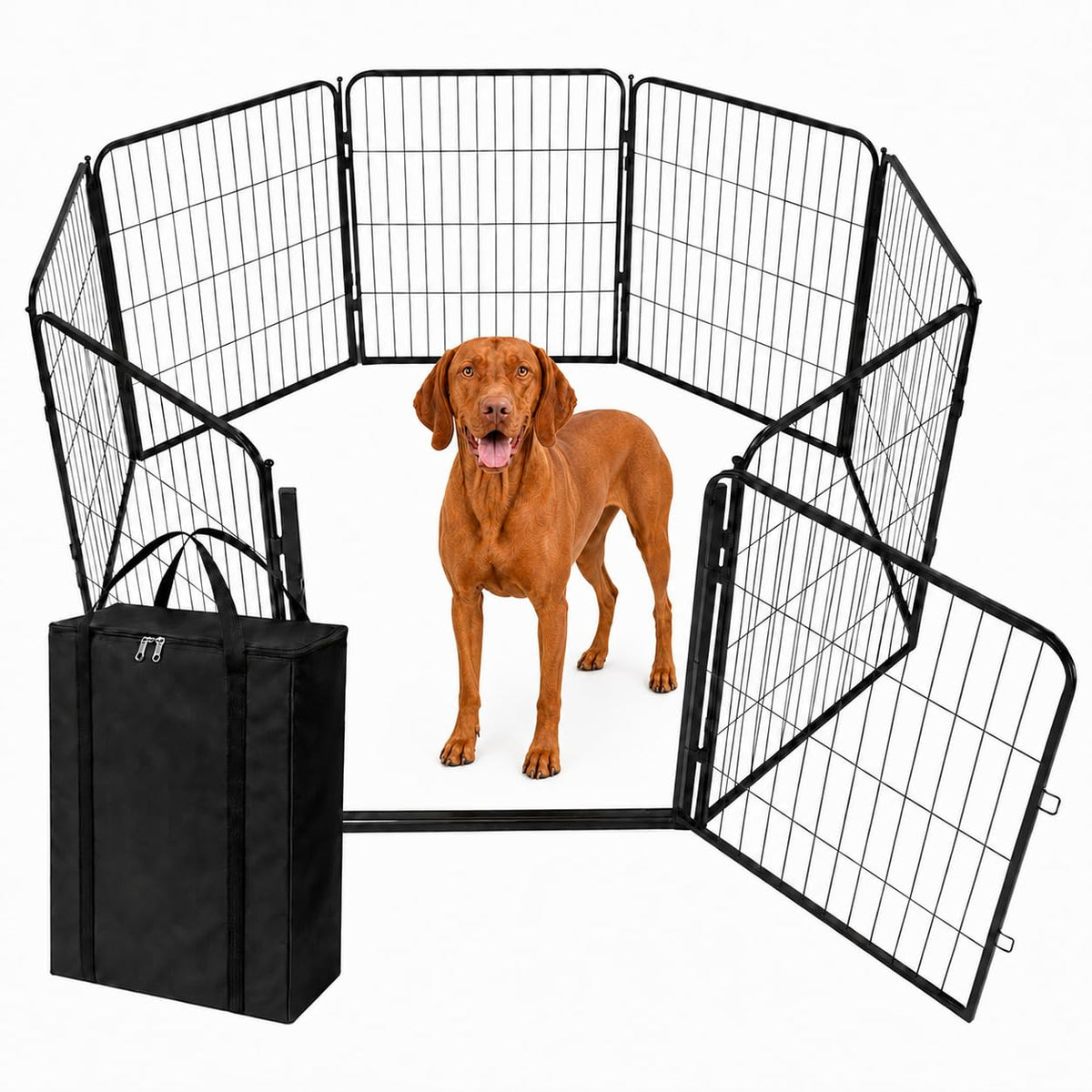 Kozy Kennels Dog Playpen w/Carrying Case for Indoor or Outdoor Use – 24 Inch, 8 Black Panels - Portable Metal Exercise Pen for Small Dogs & Puppies - Pet Fence Kennel Crate for House, RV, or Travel