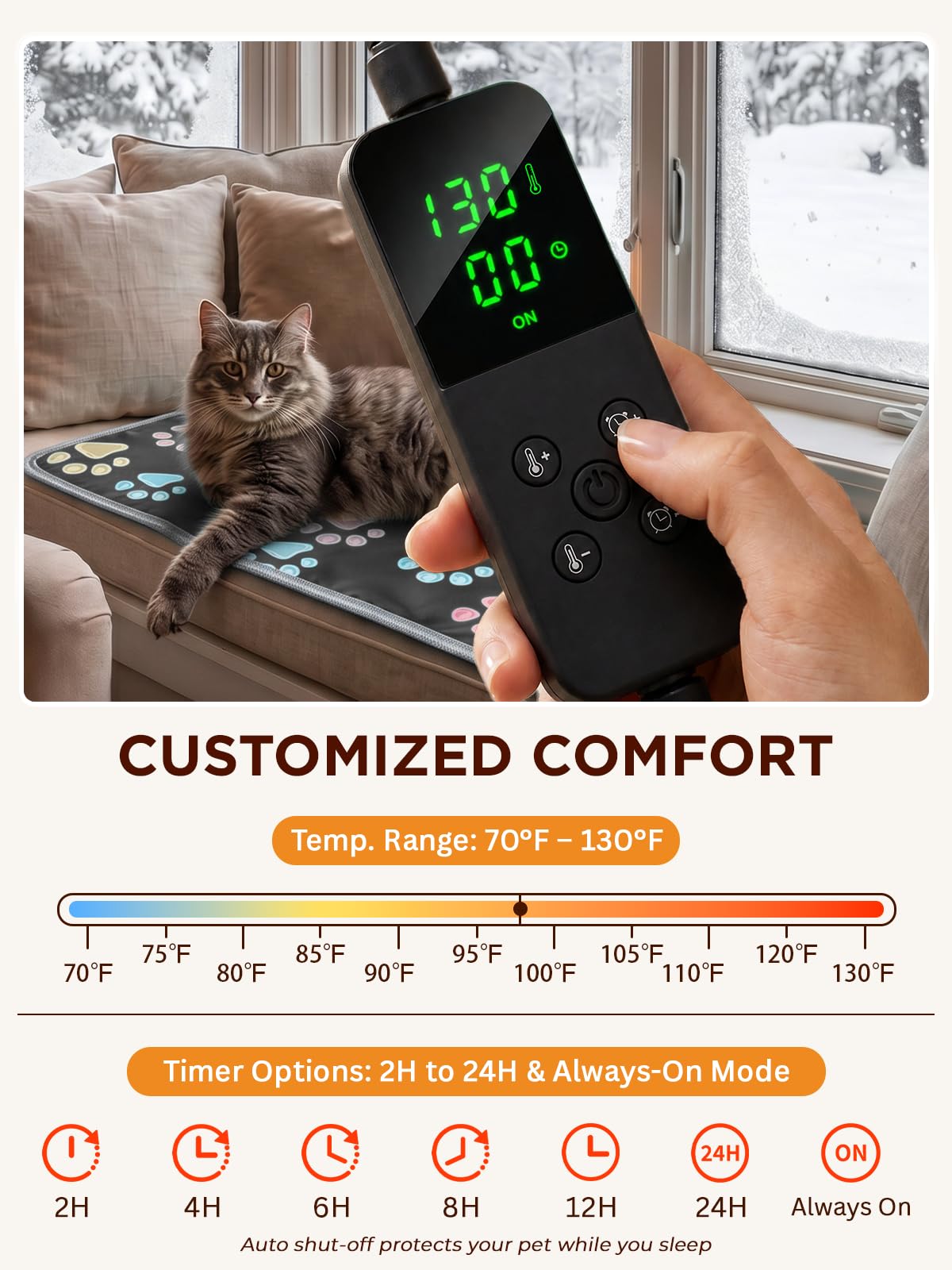 furrybaby Pet Heating Pad, Waterproof Dog Heating Pad Mat for Cat with Durable Anti-Bite Tube Indoor for Puppies Dogs Cats