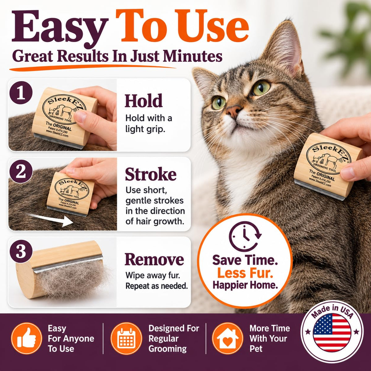 SleekEZ Dog Brush, Cat Brush, & Horse Brush | Pet Hair Removal Tool | Dog Grooming Kit & Pet Supplies | Dog Grooming Supplies